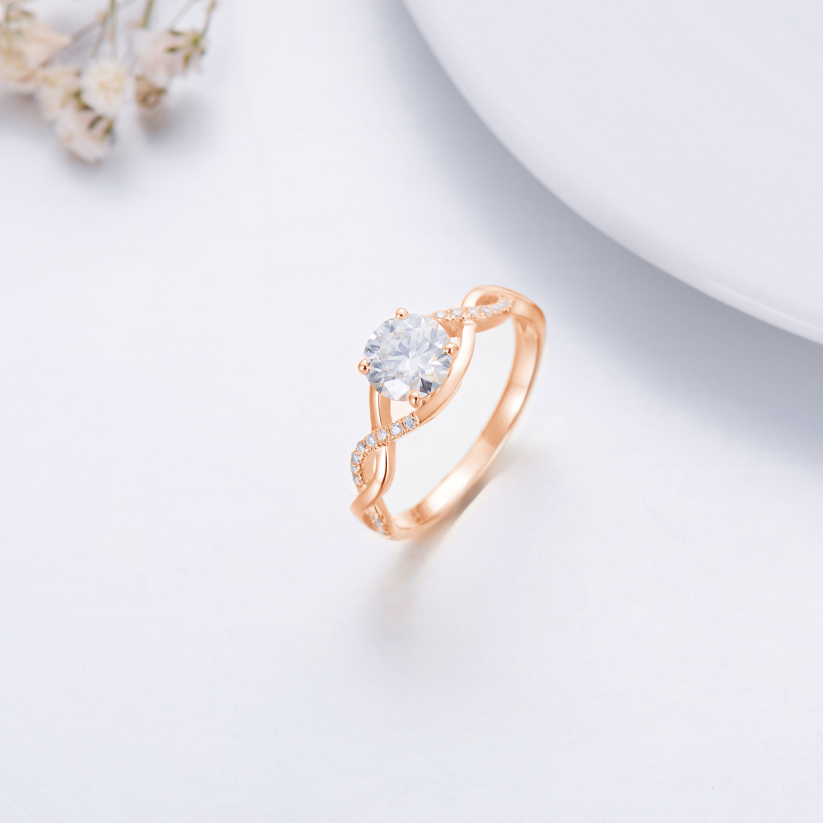 Aliança de casamento de casal moissanite em ouro 14K-8