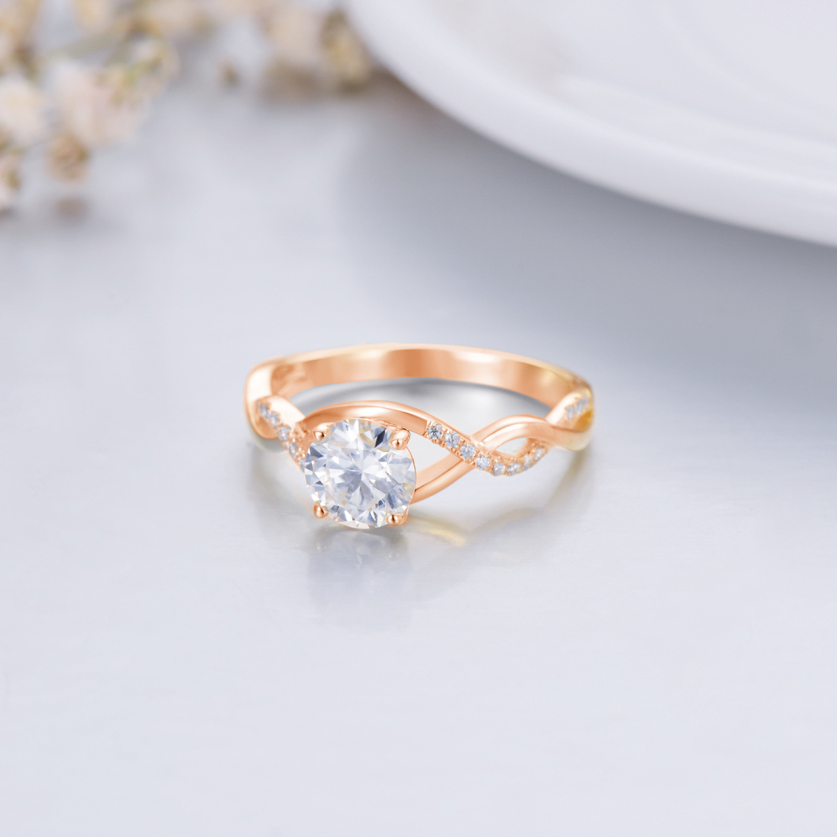 Aliança de casamento de casal moissanite em ouro 14K-9