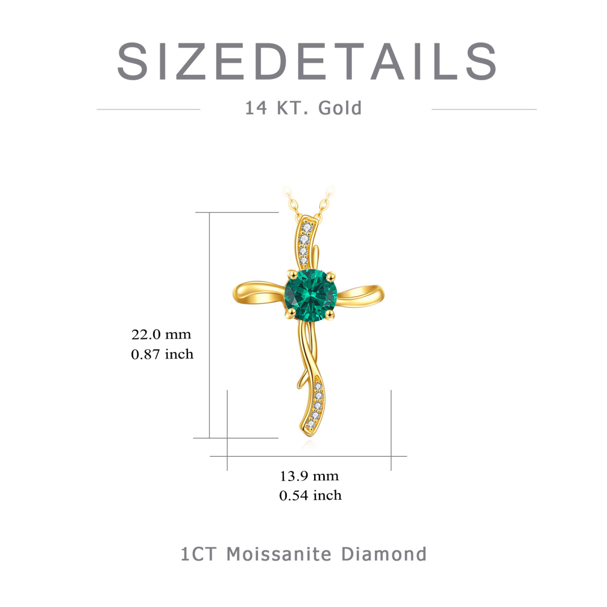 10K Gold Moissanite Created Emerald Cross Pendant Necklace-5