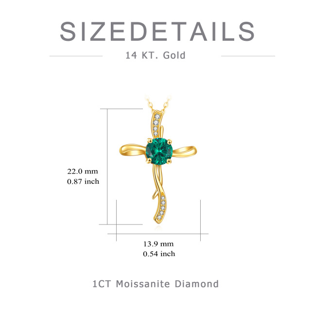 14K gouden Moissanite gemaakt Emerald Cross hanger ketting-5