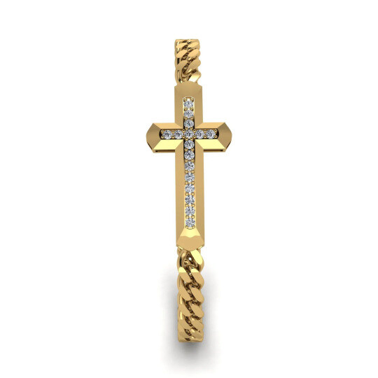 Pulseira de Amuleto Cruz em Moissanita e Ouro 14K para Homens