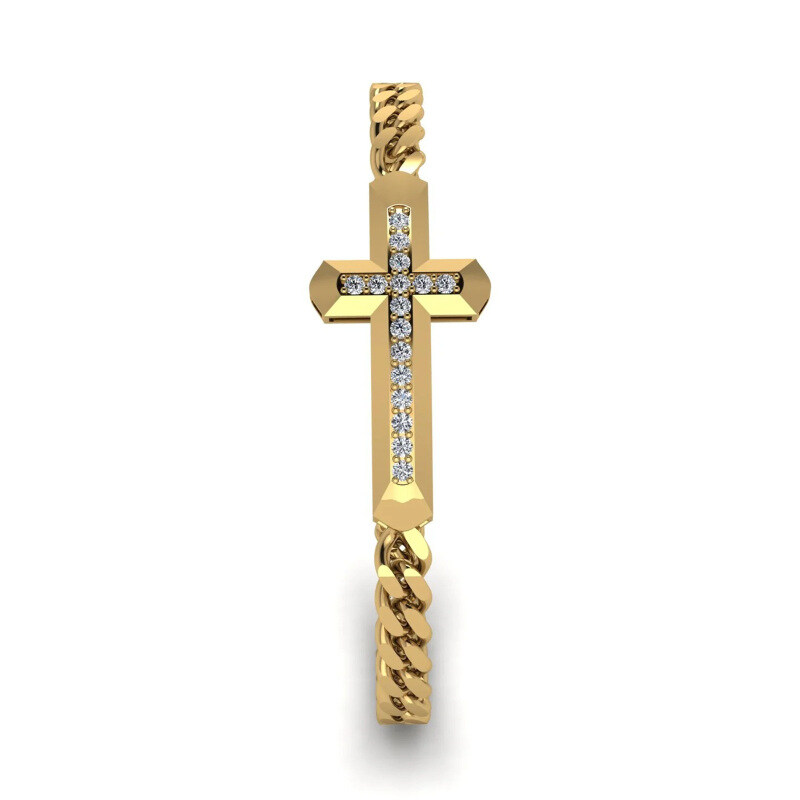 14K Gold Moissanite Cross Charm Bracelet for Men-1