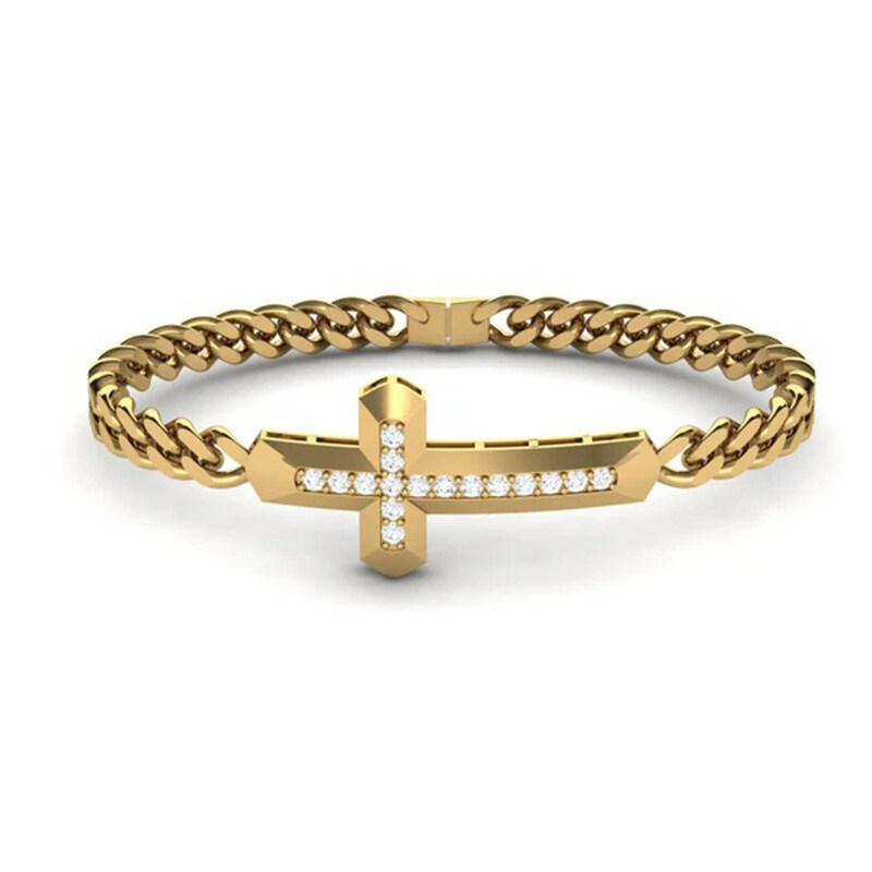14K Gold Moissanite Cross Charm Bracelet for Men-4