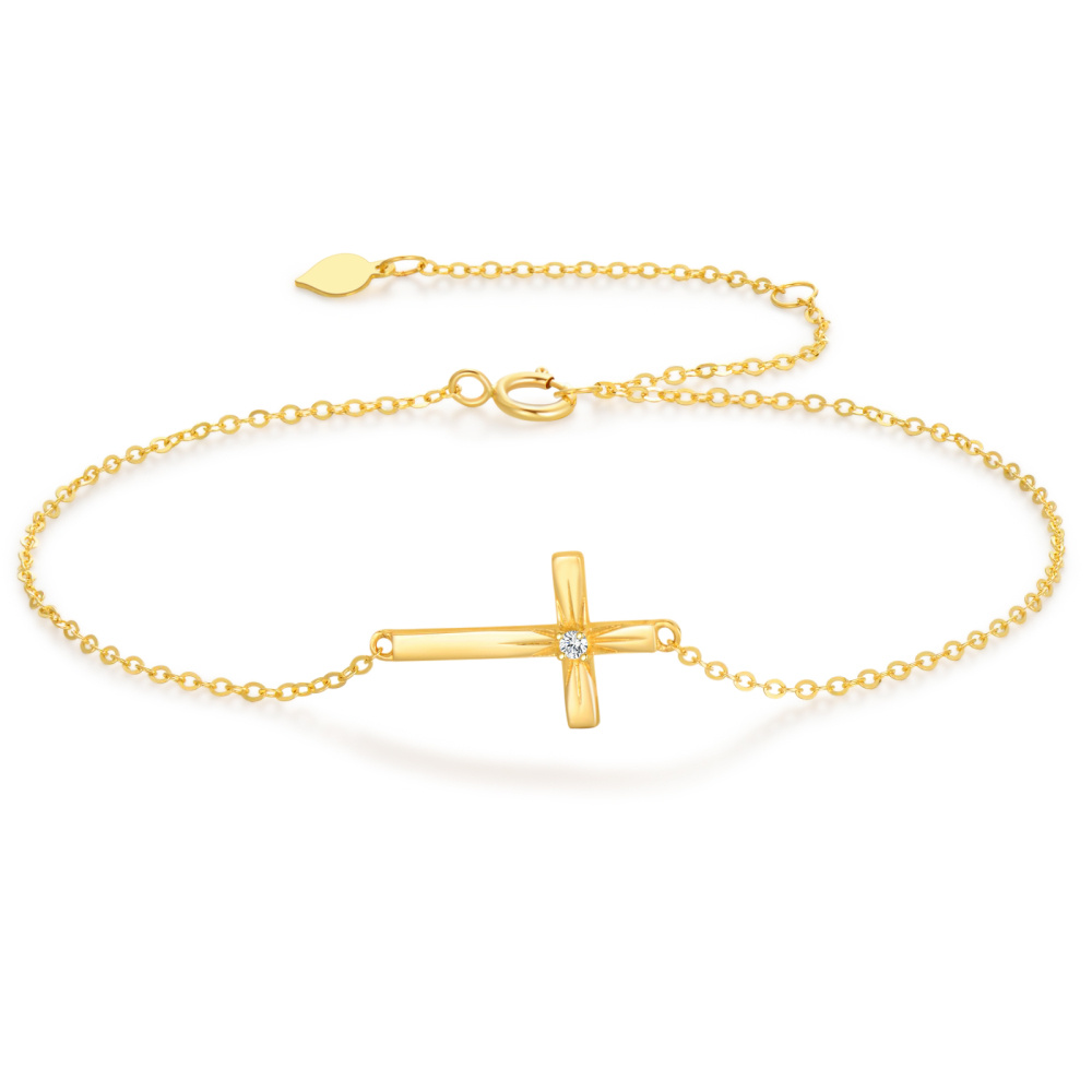 10K gouden Moissanite kruis bedelarmband-1
