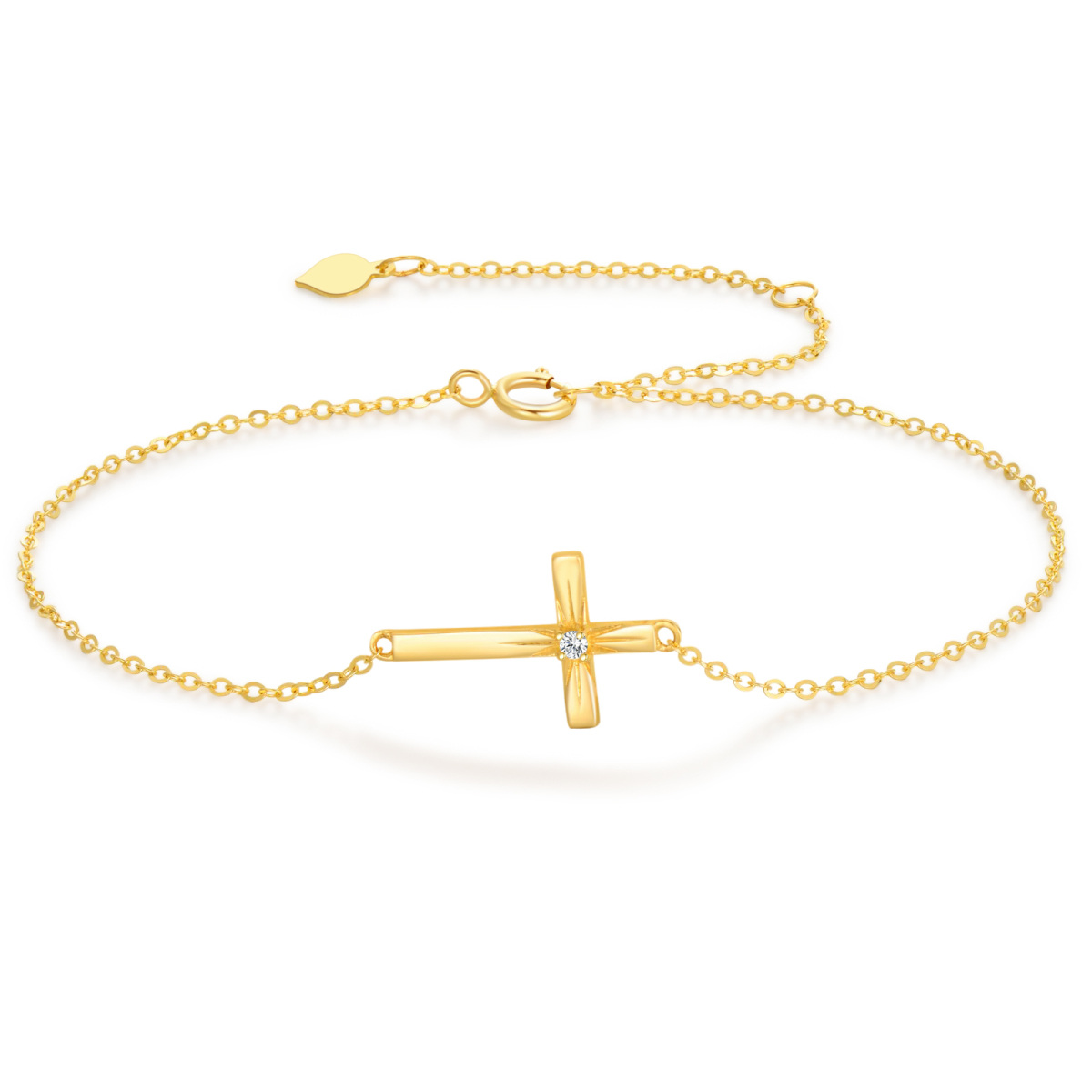 10K Gold Moissanite Cross Charm Bracelet-1