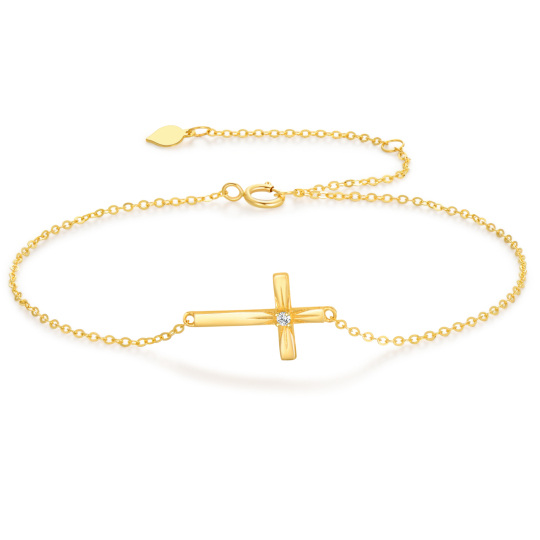 10K Gold Moissanite Cross Charm Bracelet