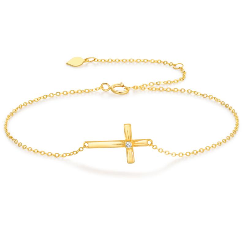 10K Gold Moissanite Cross Charm Bracelet-18