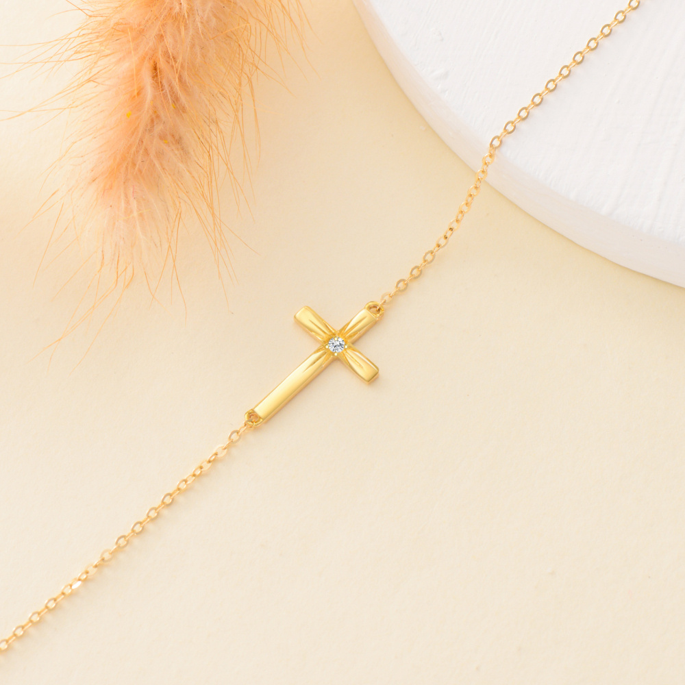 10K gouden Moissanite kruis bedelarmband-3