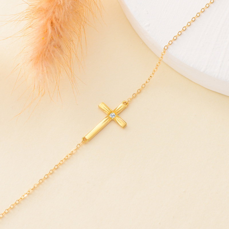 10K White Gold Moissanite Cross Charm Bracelet-3