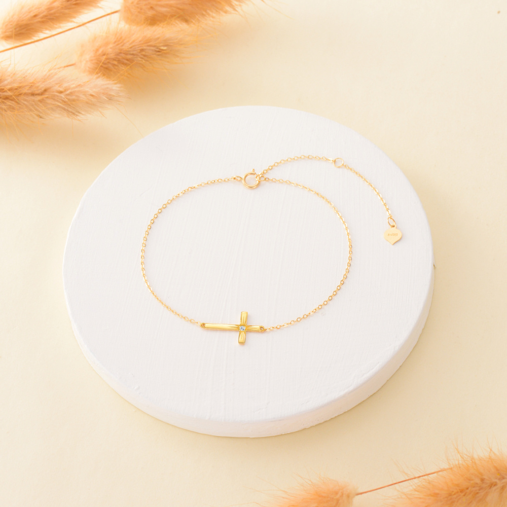 10K gouden Moissanite kruis bedelarmband-4