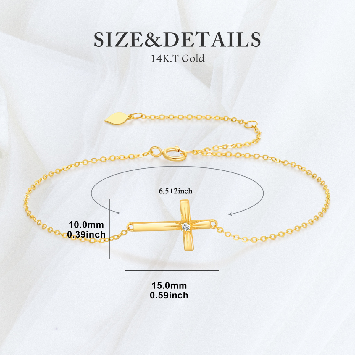 10K Gold Moissanite Cross Charm Bracelet-5