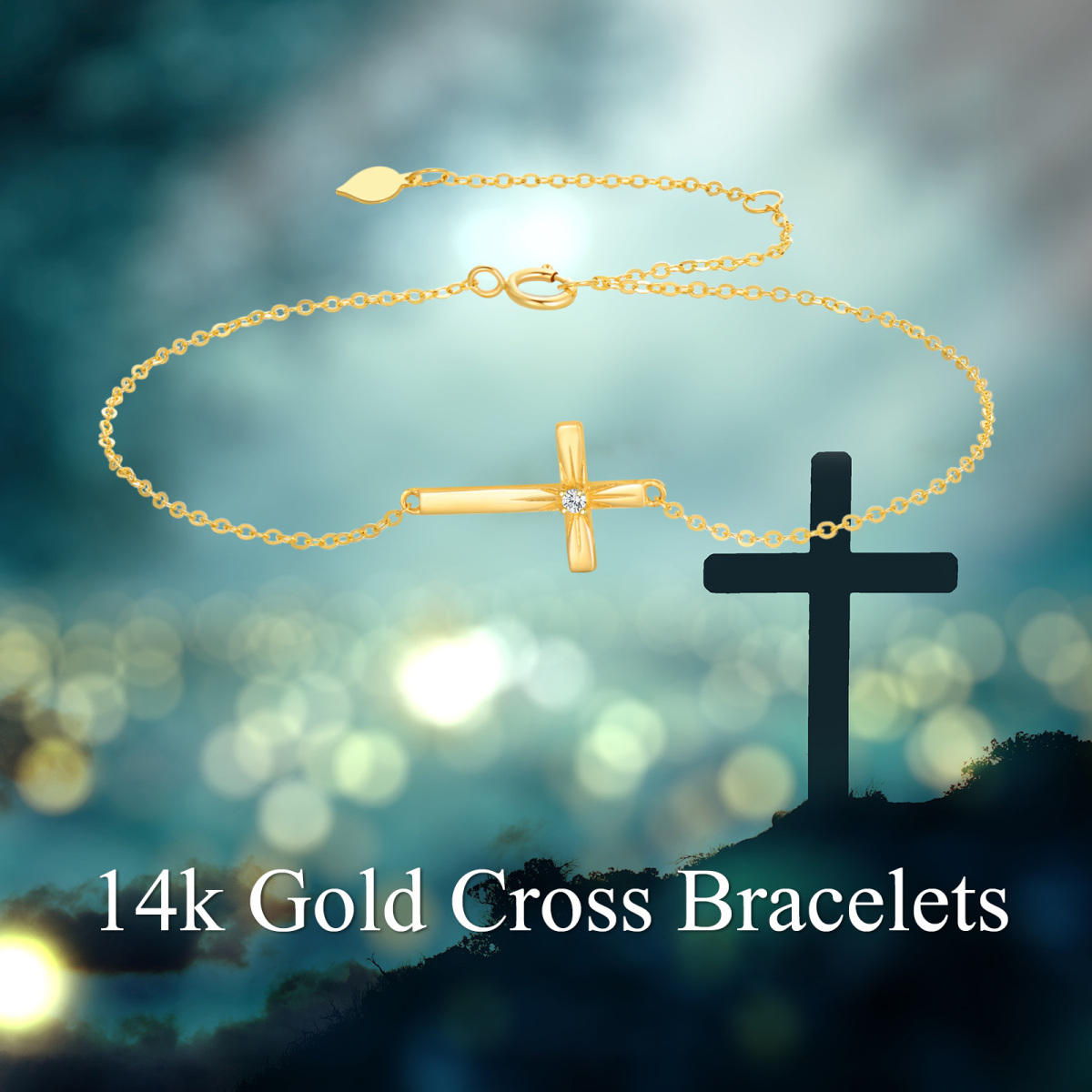 10K Gold Moissanite Cross Charm Bracelet-6