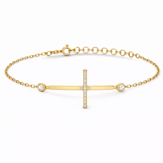 10K Gold Moissanite Cross Charm Bracelet
