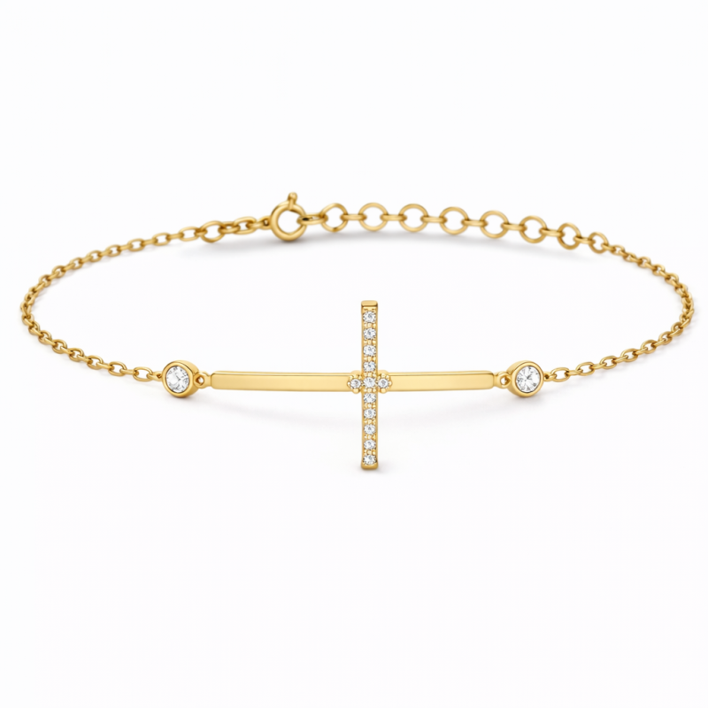 14-Karat-Gold-Moissanit-Kreuzanhänger-Armband-1