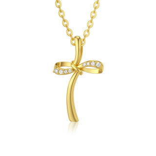 10K Gold Moissanite Cross Infinity Symbol Pendant Necklace-44