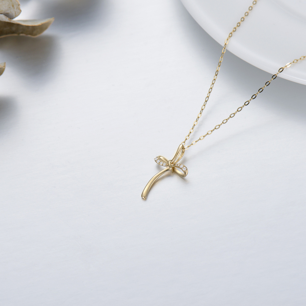 10K Gold Moissanite Cross Infinity Symbol Pendant Necklace-4