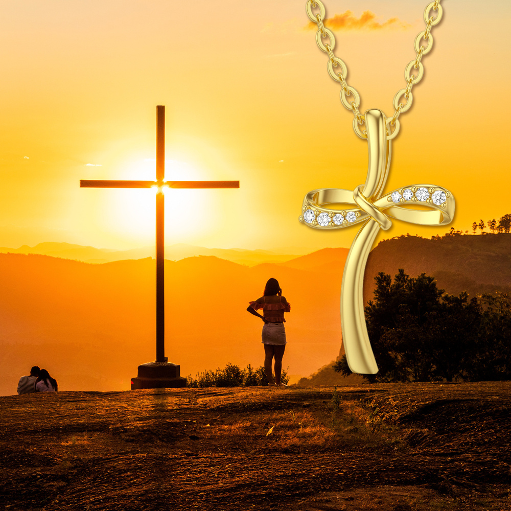 10K Gold Moissanite Cross Infinity Symbol Pendant Necklace-6