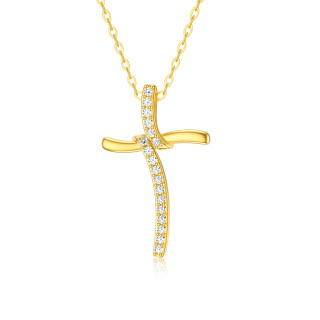 10K Gold Moissanite Cross Knot Pendant Necklace-60