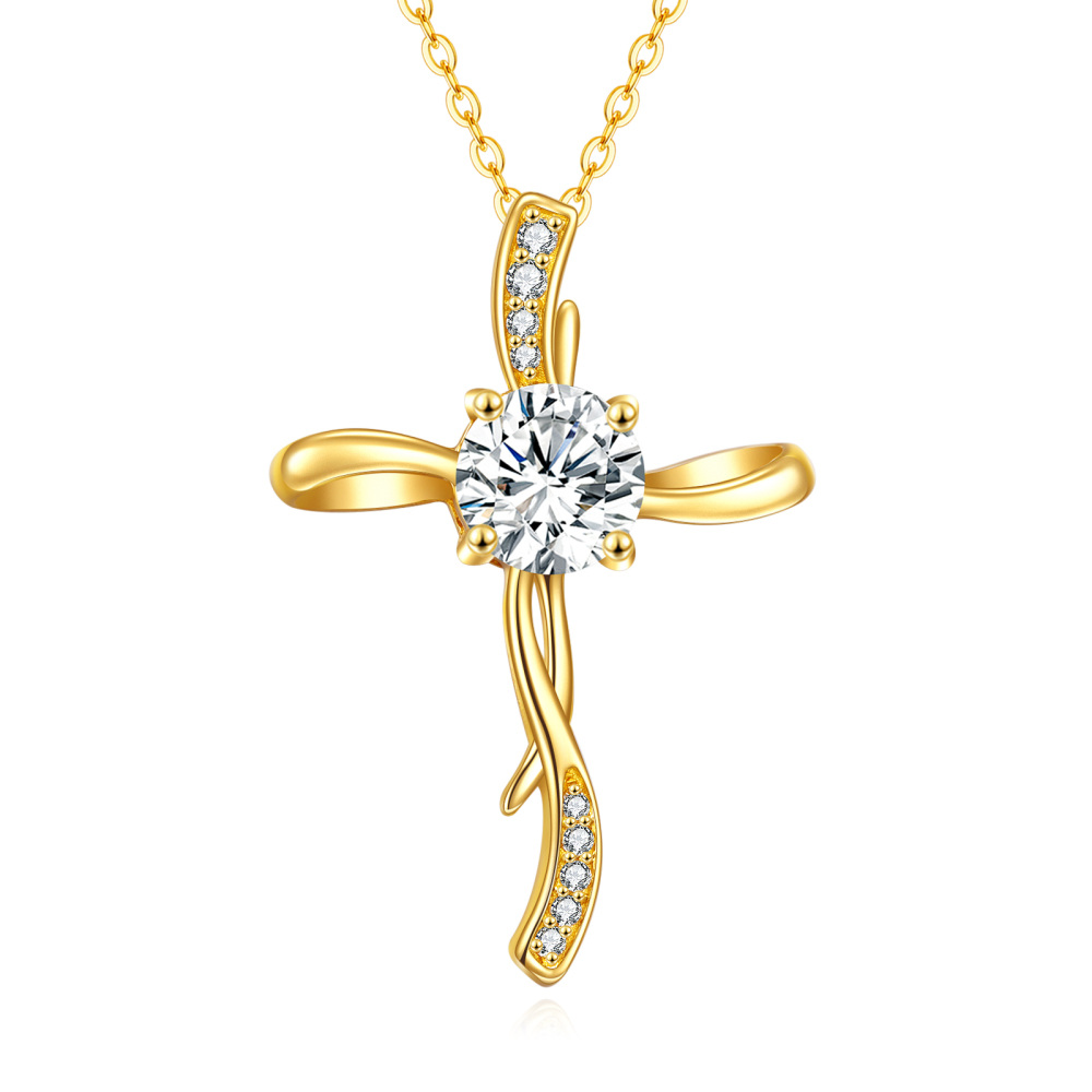 10K Gold Moissanite Cross Knot Pendant Necklace-1
