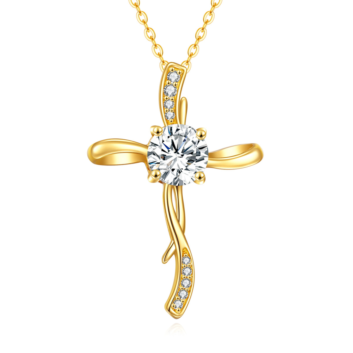 18K Gold Moissanite Cross Knot Pendant Necklace-1