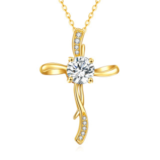 10K Gold Moissanite Cross Knot Pendant Necklace-13