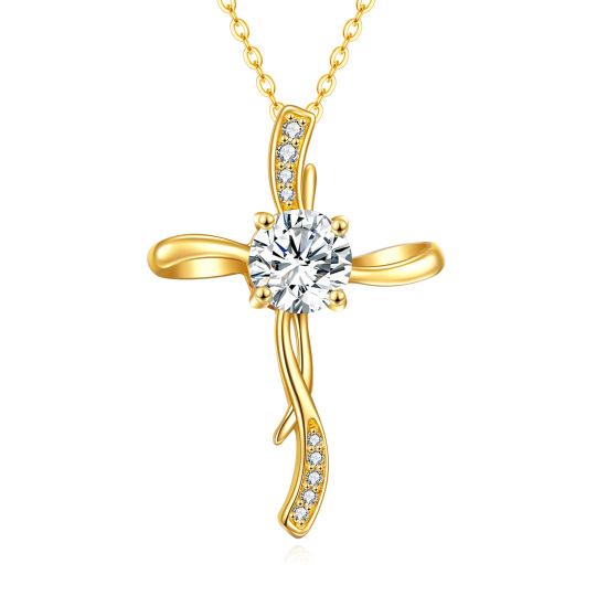 14K Gold Moissanite Cross Knot Pendant Necklace