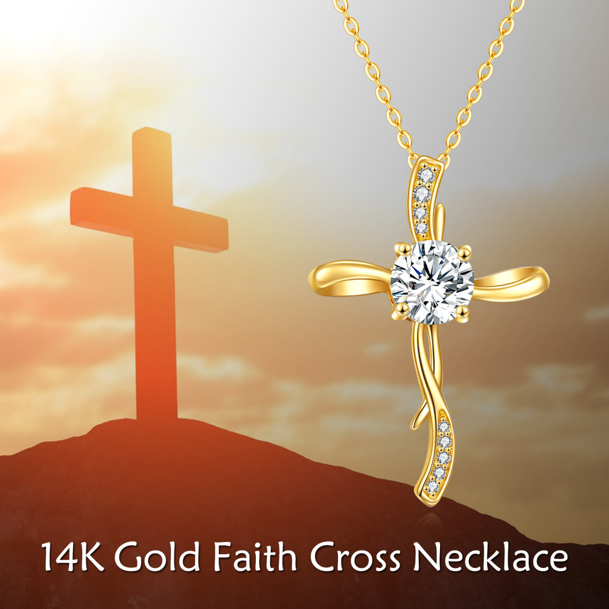 10K Gold Moissanit Kreuz Knoten Anhänger Halskette-4