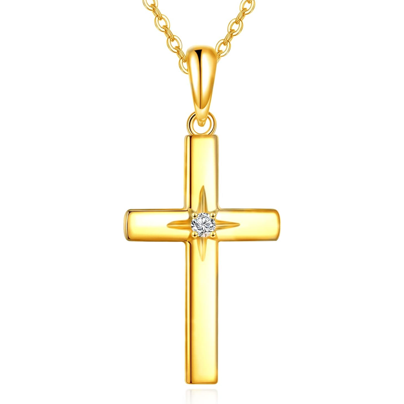 10K Gold Moissanite Cross Necklace for Women-1