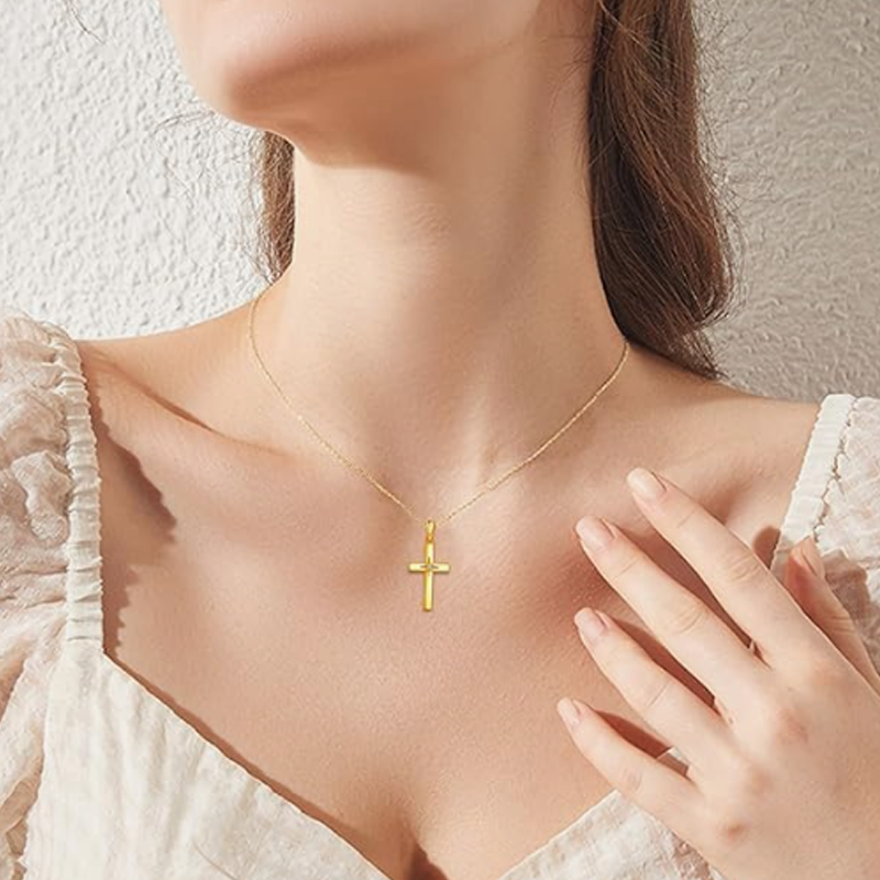 10K Gold Moissanite Cross Necklace for Women-2