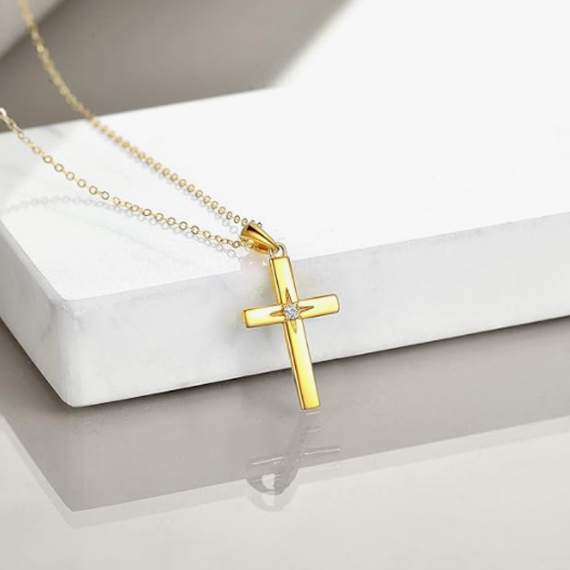 10K Gold Moissanite Cross Necklace for Women-3