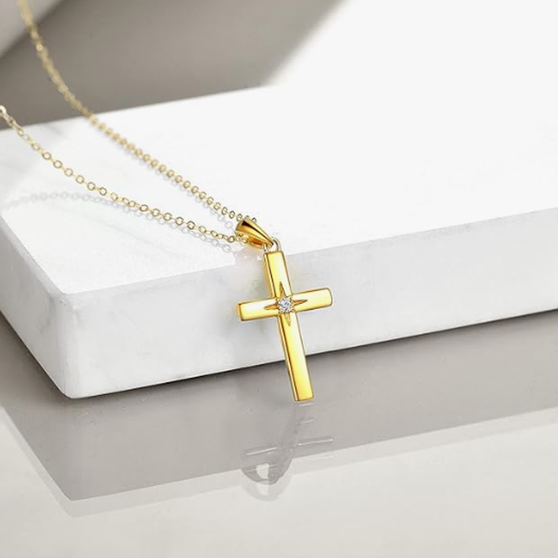 10K White Gold Moissanite Cross Pendant Necklace-3