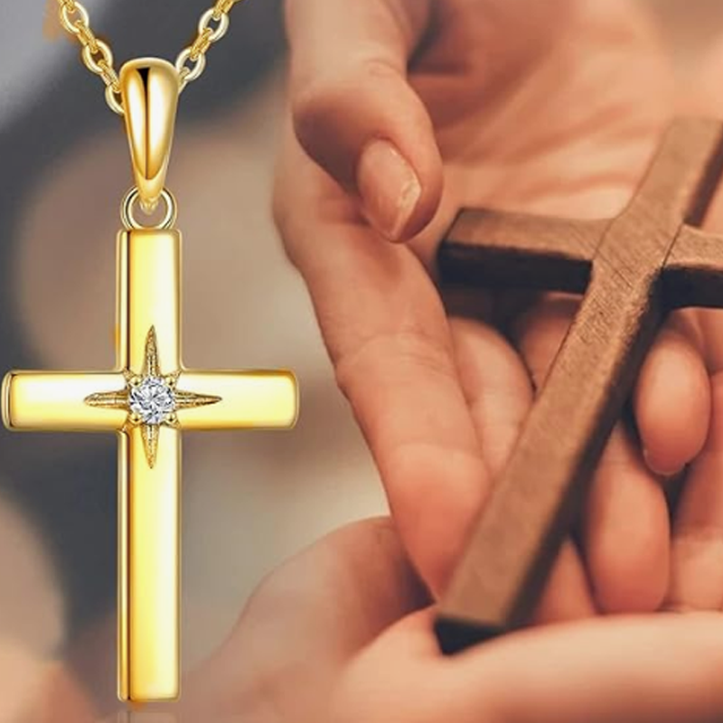 10K White Gold Moissanite Cross Pendant Necklace-4