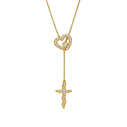 14K Gold Moissanite Cross Non-adjustable Y-Necklace