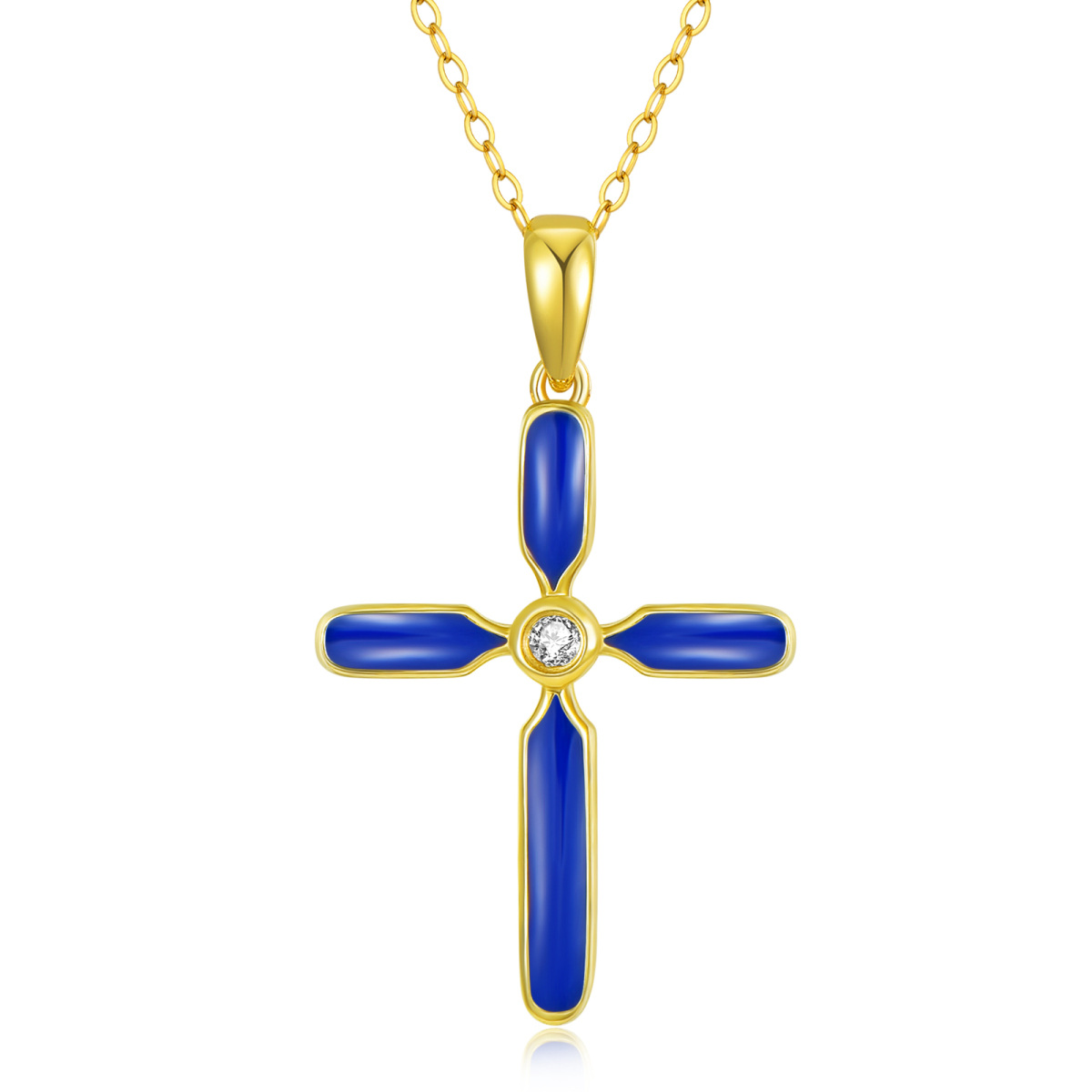 14K Gold Moissanite Cross Pendant Necklace-1