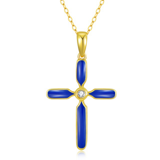 10K Gold Moissanite Cross Pendant Necklace-2