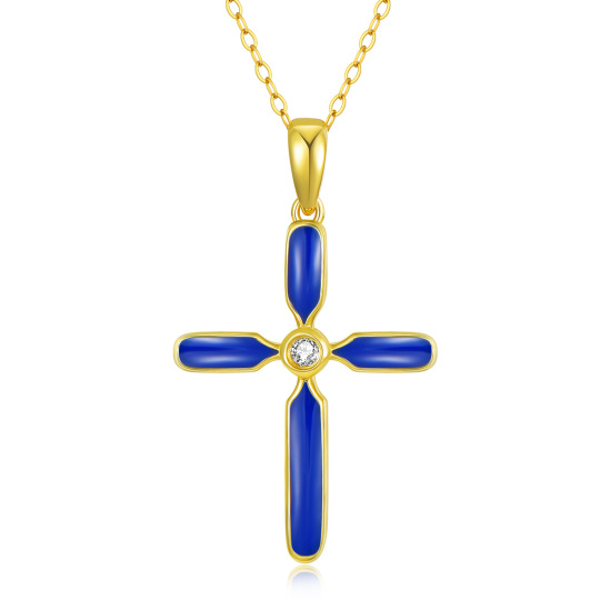 10K Gold Moissanite Cross Pendant Necklace