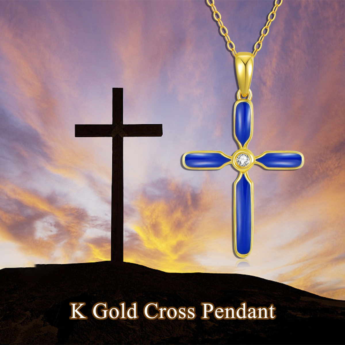 Colar com pingente de cruz de moissanita de ouro 14K-6