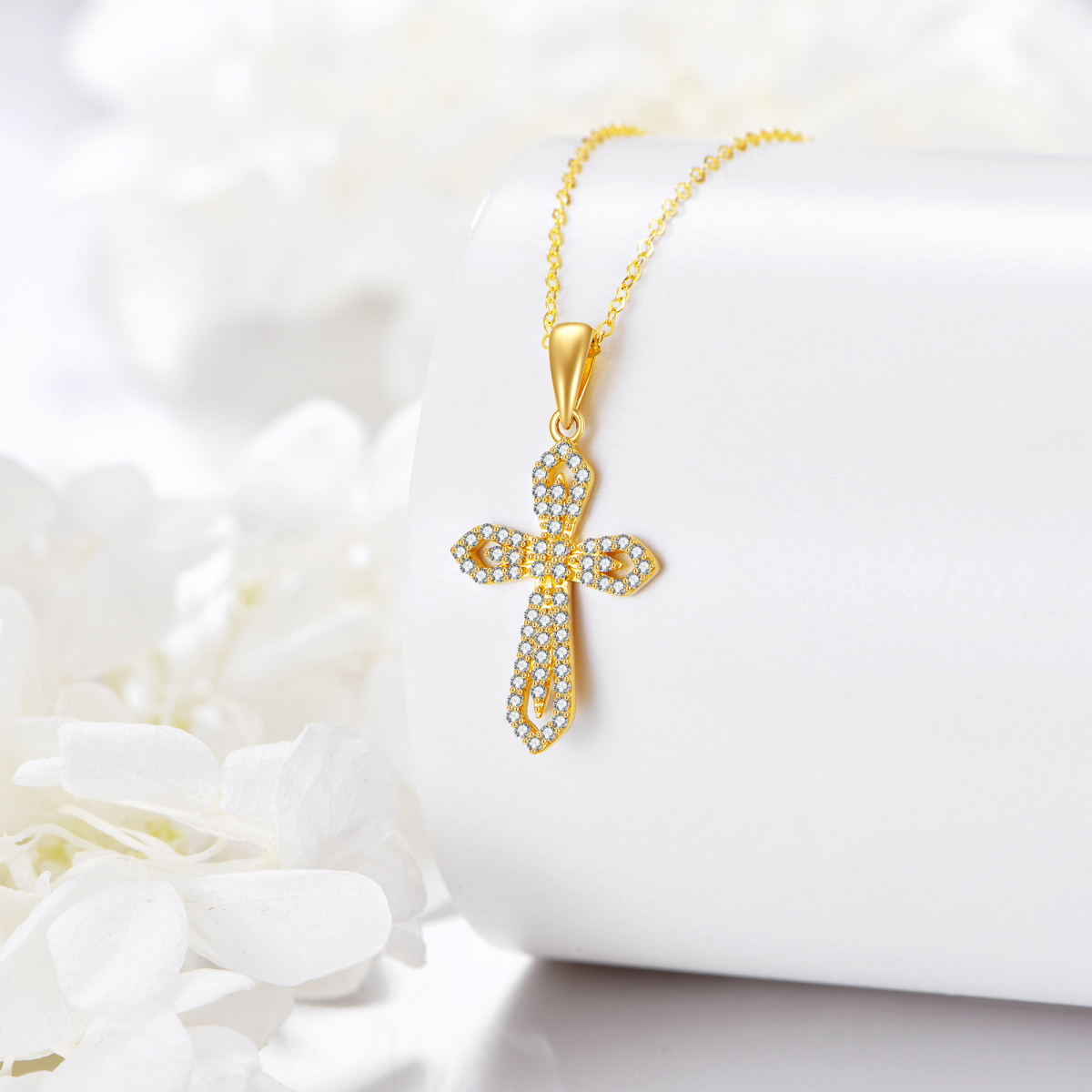 14K Gold Moissanite Cross Pendant Necklace-4