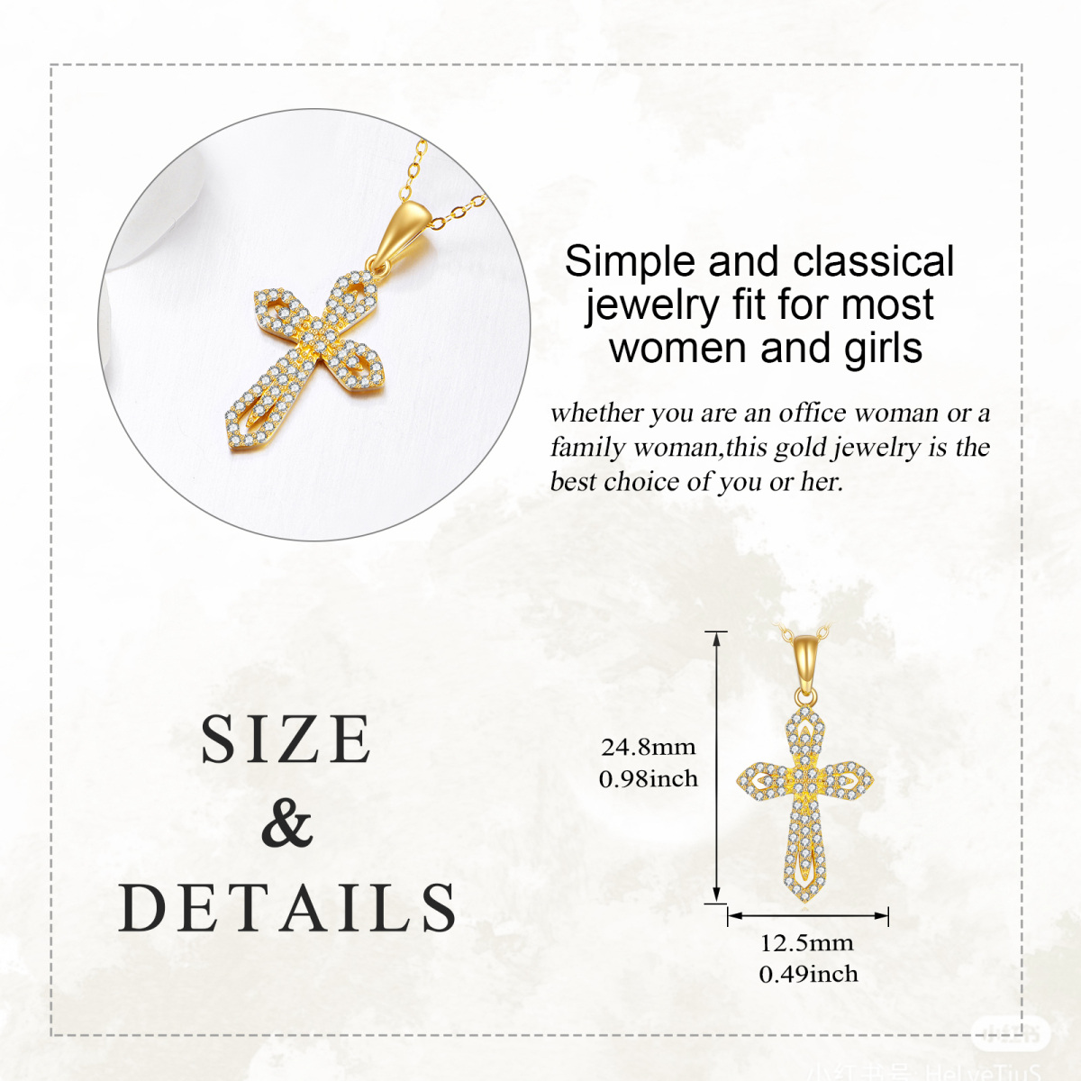 14K Gold Moissanite Cross Pendant Necklace-5