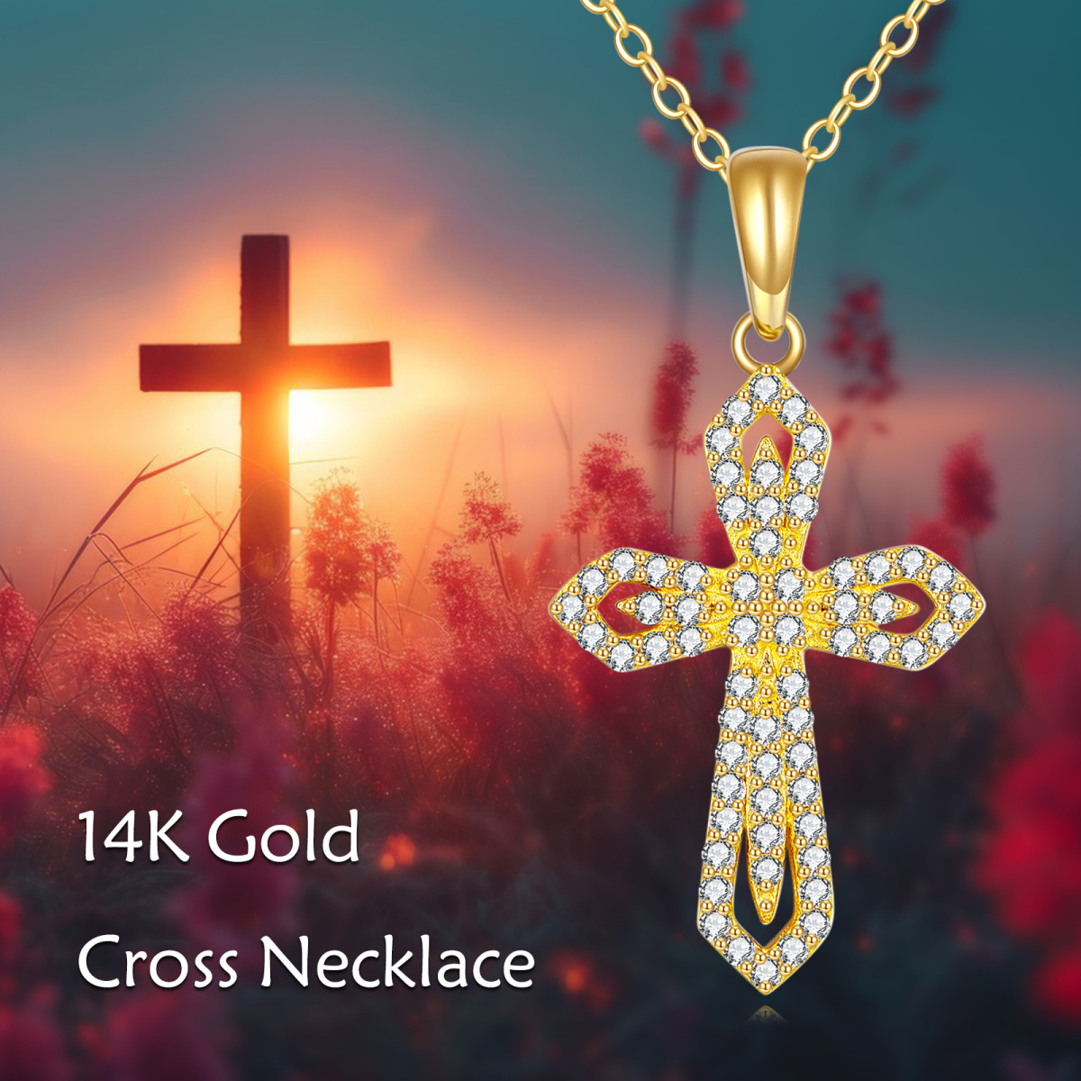 14K Gold Moissanite Cross Pendant Necklace-6