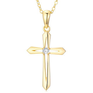 14K Gold Moissanite Cross Pendant Necklace-2
