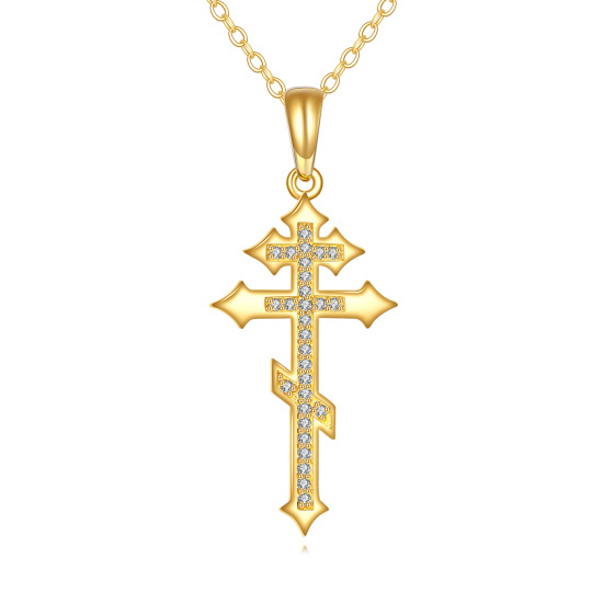 14K Gold Moissanite Cross Pendant Necklace