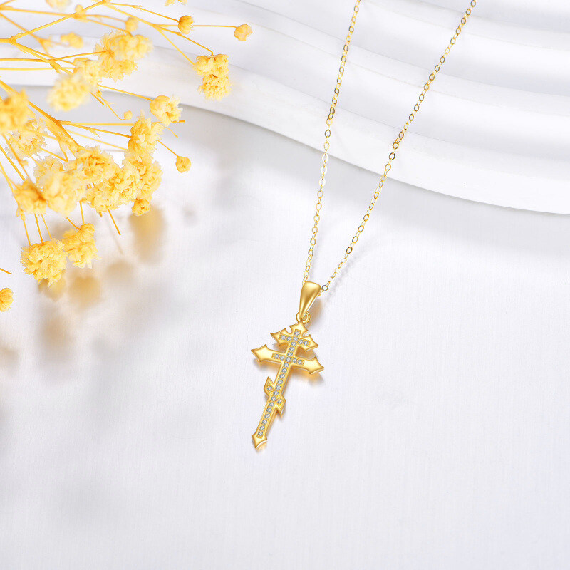 Colar de Pingente de Cruz de Ouro 14K com Moissanita-3