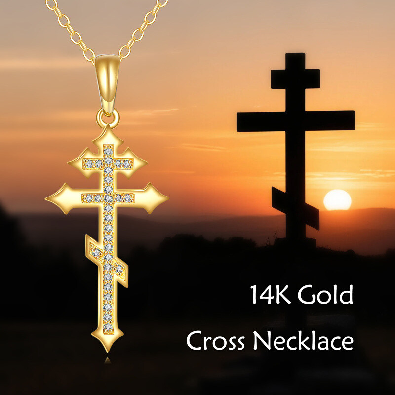 Colar de Pingente de Cruz de Ouro 14K com Moissanita-5