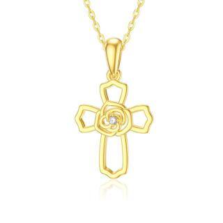 10K Gold Moissanite Cross Pendant Necklace-59