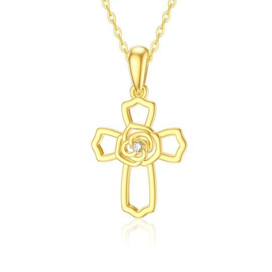 Collana con ciondolo a croce in moissanite in oro 14K