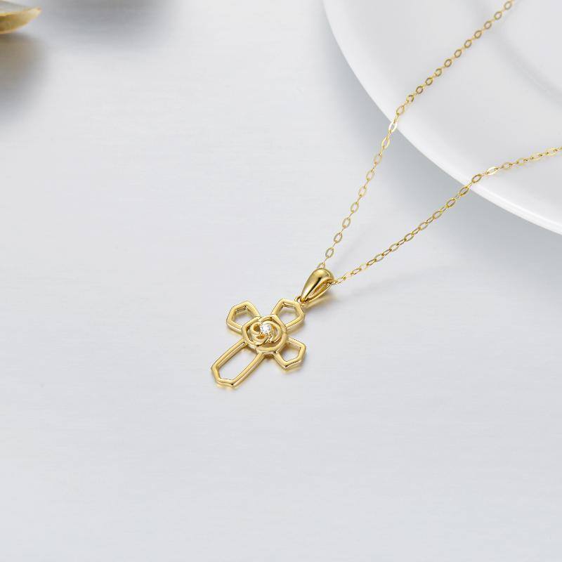 10K Gold Moissanite Cross Pendant Necklace-5