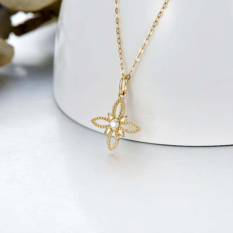 10K Gold Moissanite Cross Pendant Necklace-3