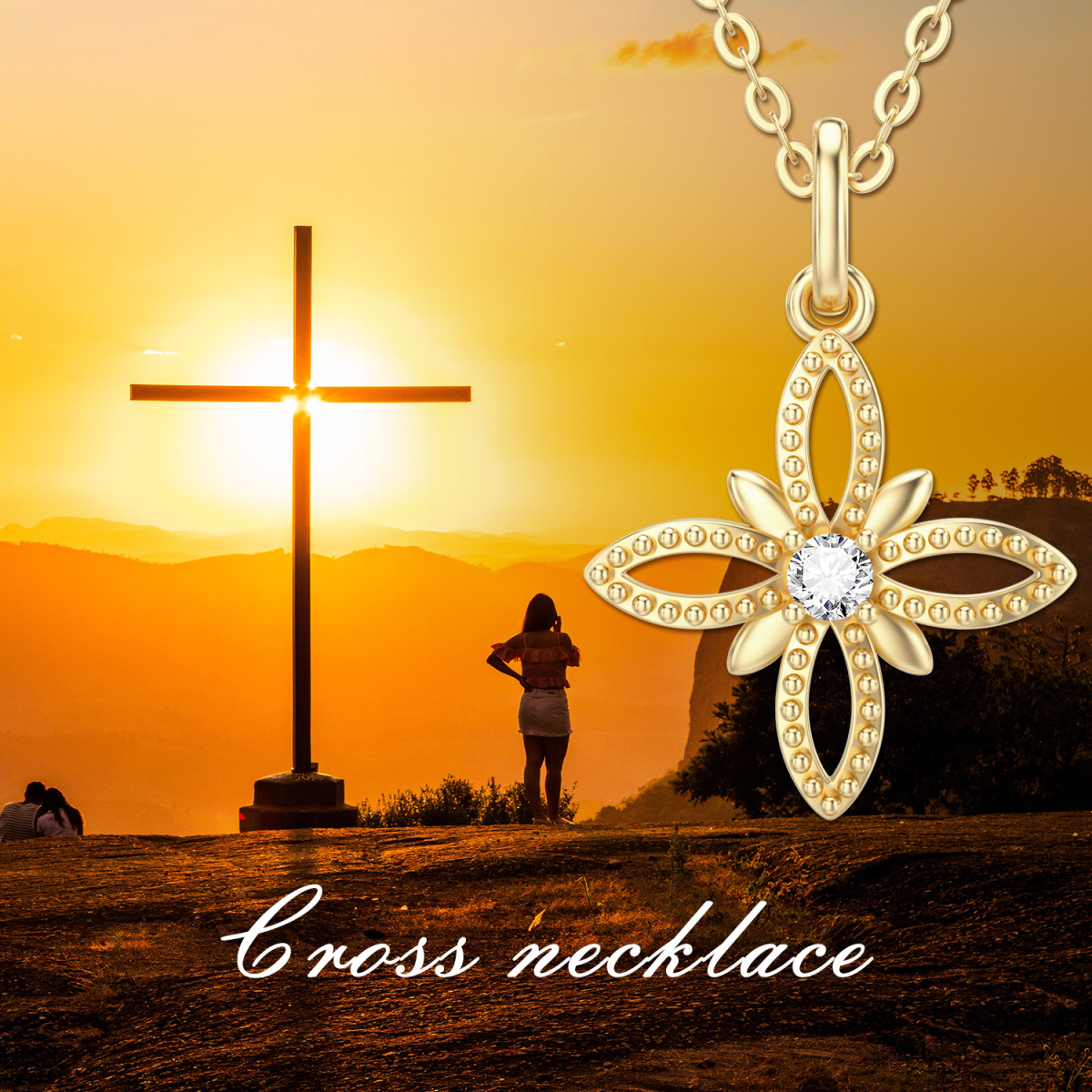 Collar Colgante Cruz Moissanite Oro 14K-5