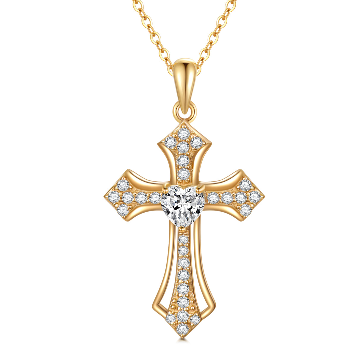 14K Gold Moissanite Cross Pendant Necklace-1